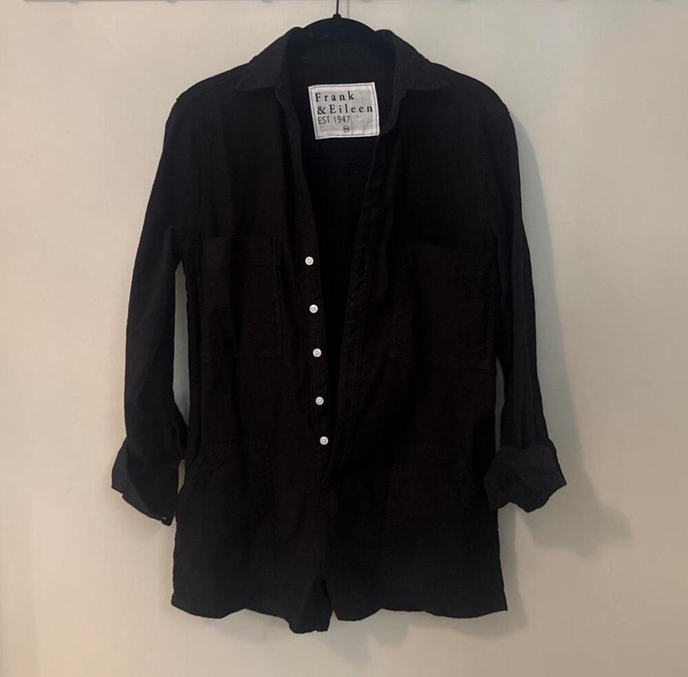 Frank & Eileen Ireland Black Linen Blend Long Sleeve Romper - Womens XXS EUC